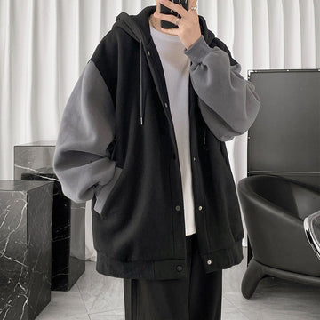 Riolio Korean Fashion Patchwork Hoodie Men Loose Single Breasted Men's Clothing Hip Hop Hoody Casual Fleece Autumn and Winter Coat